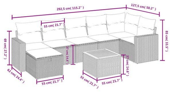 VidaXL Polyrattan Kerti Ülőgarnitúra - 8 részes - Fekete