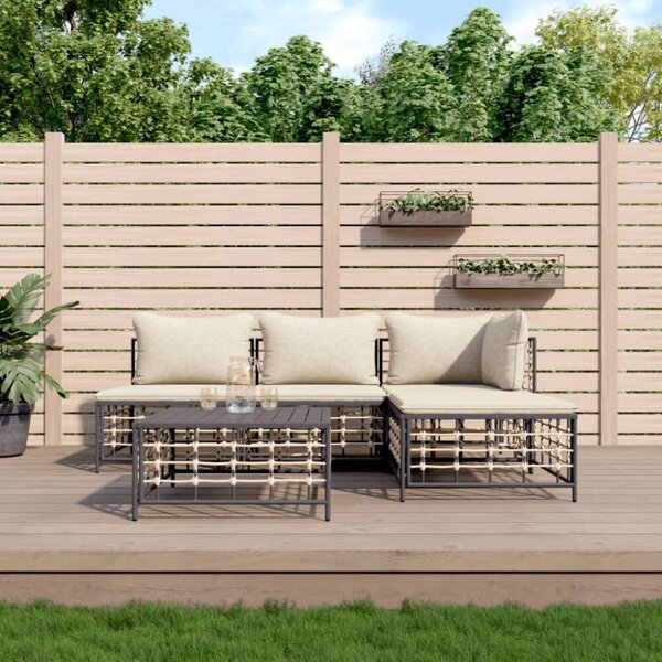 VidaXL 5-részes antracitszürke polyrattan kerti ülőgarnitúra párnákkal