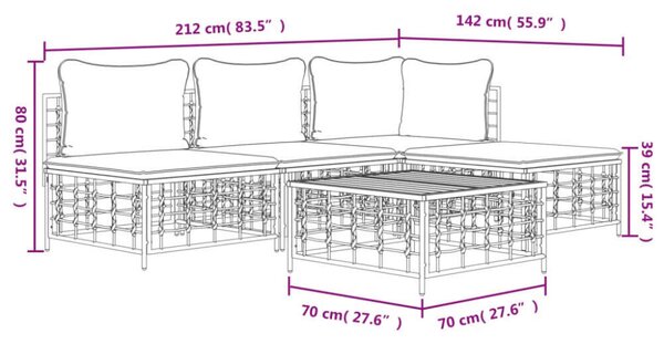 VidaXL 5-részes antracitszürke polyrattan kerti ülőgarnitúra párnákkal