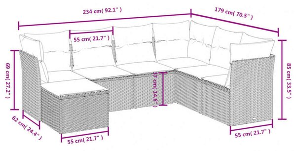 VidaXL Polyrattan Kerti Ülőgarnitúra - 7 részes - Fekete