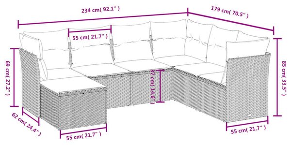VidaXL Polyrattan Kerti Ülőgarnitúra - 7 részes - Fekete