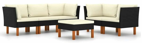 6 részes fekete polyrattan kerti ülőgarnitúra párnákkal