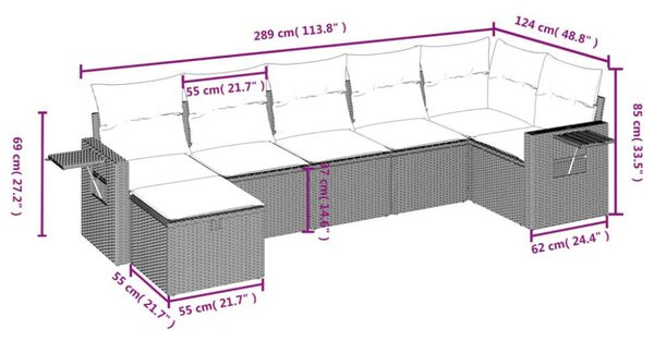 VidaXL Polyrattan Kerti Ülőgarnitúra - 7 részes - Fekete