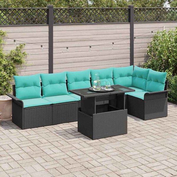 VidaXL Kerti Kanapé Szett párnával tárolóval 7 pcs Fekete Poli rattan