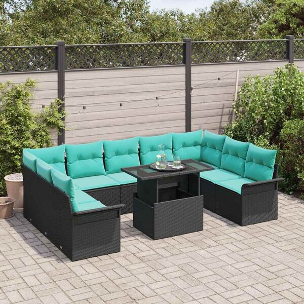 VidaXL Kerti Kanapé Szett párnával 10 pcs Fekete Poli rattan