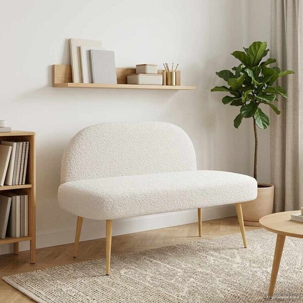 VidaXL Kárpitozott pad háttámlával Krémszínű 110 x 60 x 76 cm Bouclé