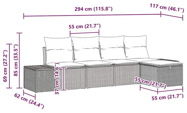VidaXL Kerti Kanapé Szett párnával 5 pcs Bézs polirattan