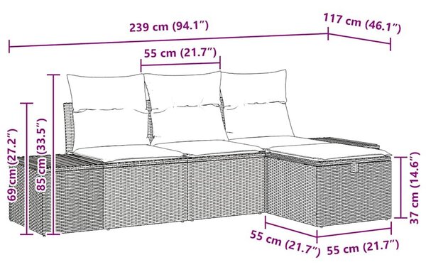 VidaXL Kerti Kanapé Szett párnával 4 pcs Bézs Poli rattan