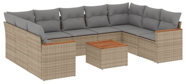 VidaXL 10 részes vegyes bézs polyrattan kerti ülőgarnitúra párnákkal
