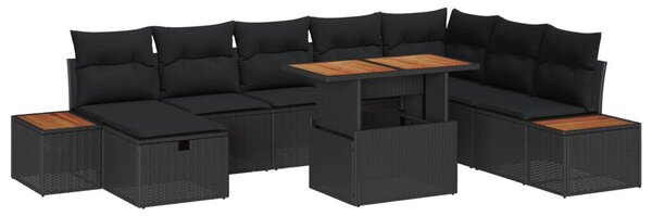 Kerti Kanapé Szett párnával tárolóval 9 pcs Fekete polirattan