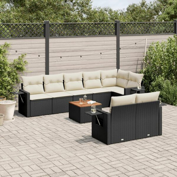 Polyrattan Kerti Ülőgarnitúra - 9 részes - Fekete