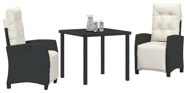 Kert étkező szett párnával 3 pcs Fekete polirattan