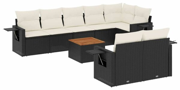 Polyrattan Kerti Ülőgarnitúra - 9 részes - Fekete