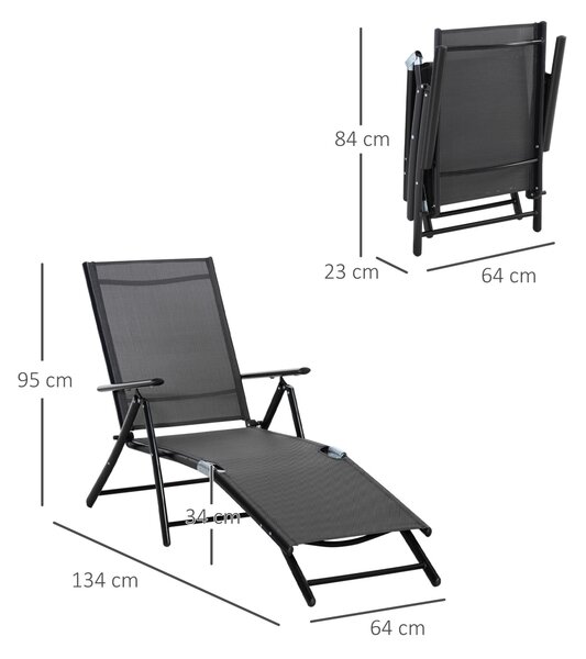Outsunny 2 db összecsukható kerti napozóágy szett, 7 fokozatban állítható háttámlával, alumínium vázzal és légáteresztő hálós ülőfelülettel, 64 x 134 x 95 cm, fekete