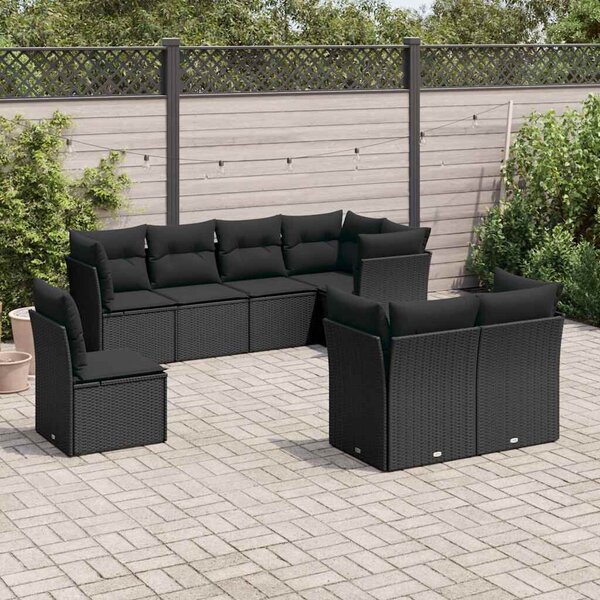 VidaXL Polyrattan Kerti Ülőgarnitúra - 8 részes - Fekete