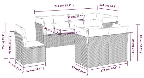 VidaXL Polyrattan Kerti Ülőgarnitúra - 8 részes - Fekete