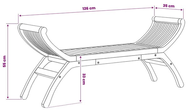 VidaXL Kerti pad 2 -Seater 126 cm Tömör Teakfa Természetes