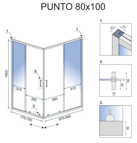 Rea - PUNTO BLACK MAT zuhanykabin 80 x 100 cm, átlátszó üveg / fekete profil, REA-K4806