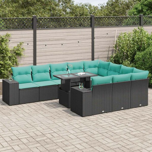 VidaXL 11 részes fekete polyrattan akácfa kerti ülőgarnitúra párnákkal