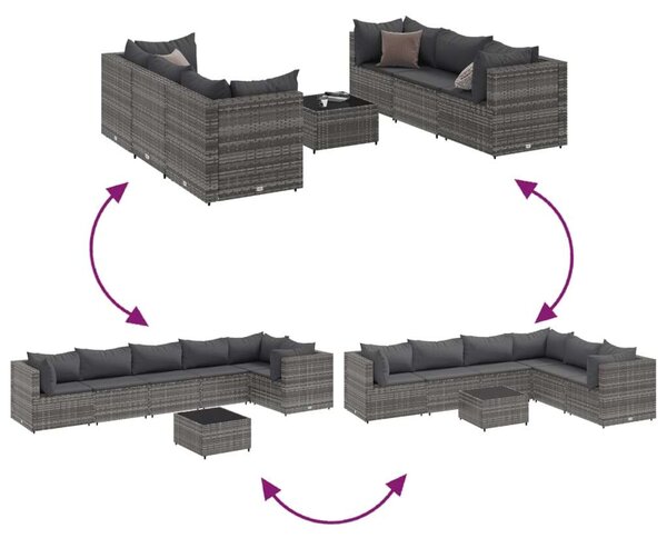 VidaXL Polyrattan Kerti Ülőgarnitúra - 7 részes - Szürke