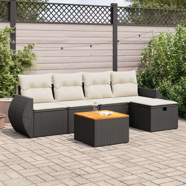 VidaXL Polyrattan Kerti Ülőgarnitúra - 6 részes - Fekete