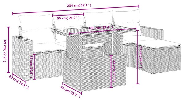 VidaXL Polyrattan Kerti Ülőgarnitúra - 6 részes - Fekete