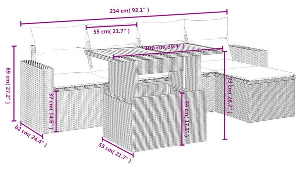 VidaXL Polyrattan Kerti Ülőgarnitúra - 6 részes - Fekete