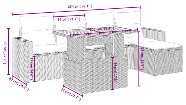 VidaXL Polyrattan Kerti Ülőgarnitúra - 6 részes - Fekete