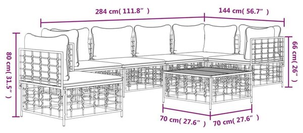 VidaXL 7-részes antracitszürke polyrattan kerti ülőgarnitúra párnákkal