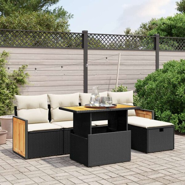 VidaXL Polyrattan Kerti Ülőgarnitúra - 6 részes - Fekete