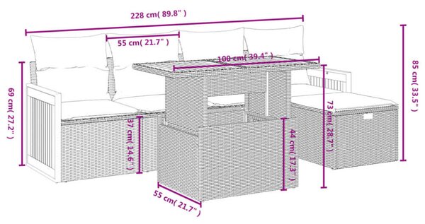 VidaXL Polyrattan Kerti Ülőgarnitúra - 6 részes - Fekete