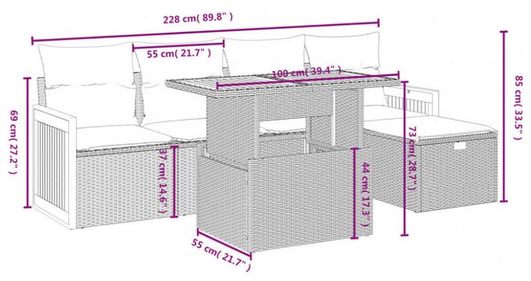 VidaXL Polyrattan Kerti Ülőgarnitúra - 6 részes - Fekete