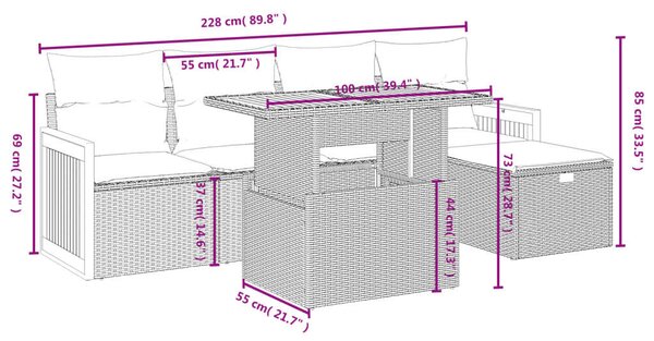 VidaXL Polyrattan Kerti Ülőgarnitúra - 6 részes - Fekete
