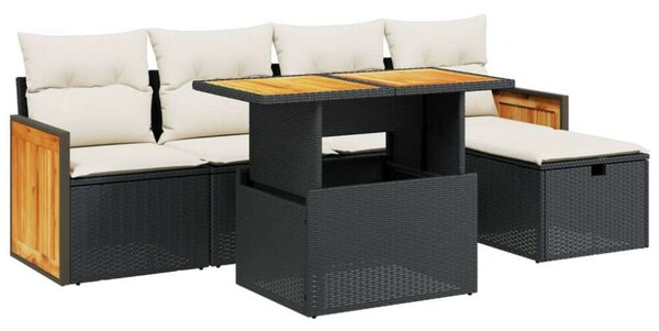 VidaXL Polyrattan Kerti Ülőgarnitúra - 6 részes - Fekete