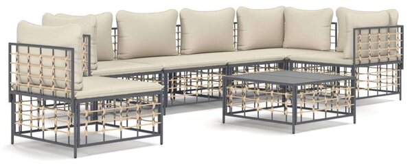 VidaXL 7-részes antracitszürke polyrattan kerti ülőgarnitúra párnákkal