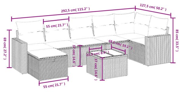 VidaXL Polyrattan Kerti Ülőgarnitúra - 8 részes - Fekete