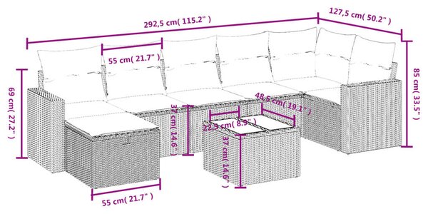 VidaXL Polyrattan Kerti Ülőgarnitúra - 8 részes - Fekete
