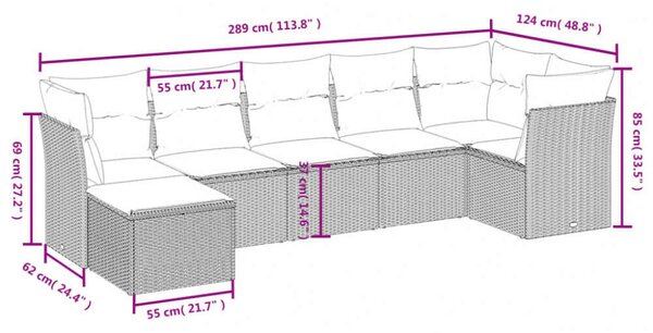 VidaXL Polyrattan Kerti Ülőgarnitúra - 7 részes - Fekete