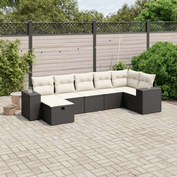 Polyrattan Kerti Ülőgarnitúra - 7 részes - Fekete