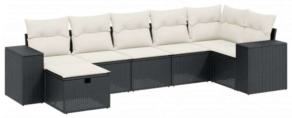 Polyrattan Kerti Ülőgarnitúra - 7 részes - Fekete