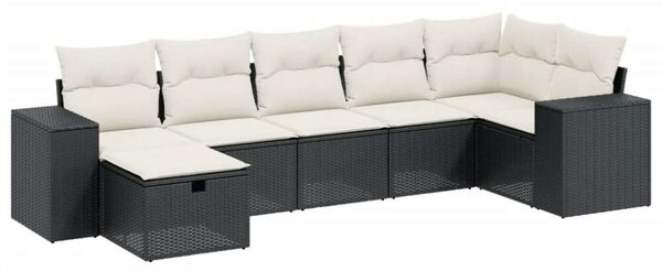 Polyrattan Kerti Ülőgarnitúra - 7 részes - Fekete