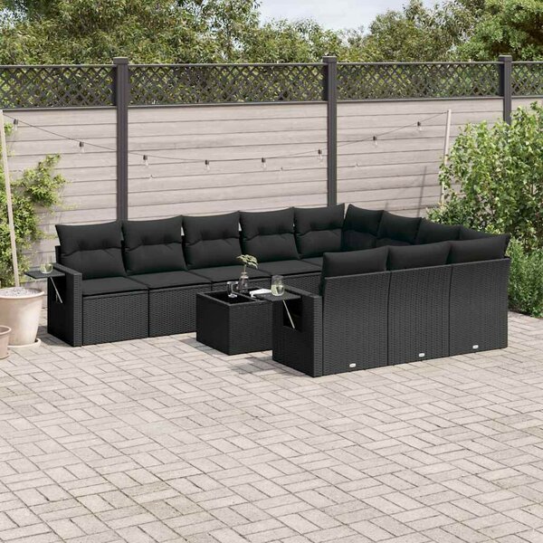 VidaXL Polyrattan Kerti Ülőgarnitúra - 11 részes - Fekete
