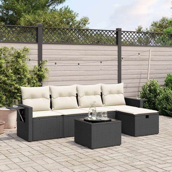 VidaXL Polyrattan Kerti Ülőgarnitúra - 6 részes - Fekete
