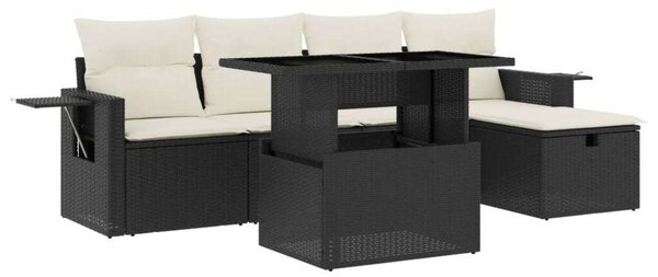 VidaXL 6 részes fekete polyrattan kerti ülőgarnitúra párnákkal