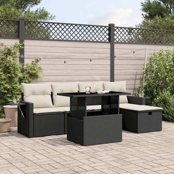 VidaXL 6 részes fekete polyrattan kerti ülőgarnitúra párnákkal
