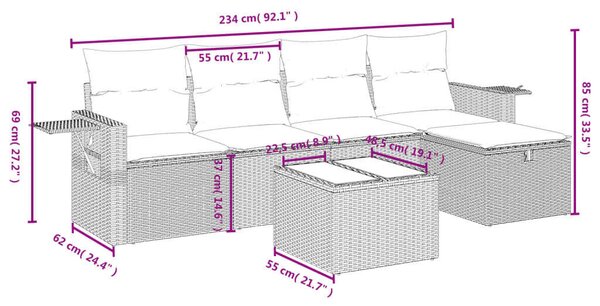 VidaXL Polyrattan Kerti Ülőgarnitúra - 6 részes - Fekete
