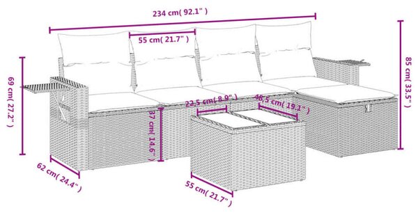 VidaXL Polyrattan Kerti Ülőgarnitúra - 6 részes - Fekete