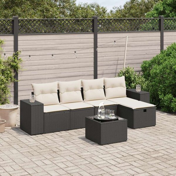 VidaXL Polyrattan Kerti Ülőgarnitúra - 6 részes - Fekete
