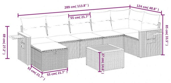 VidaXL Polyrattan Kerti Ülőgarnitúra - 8 részes - Fekete