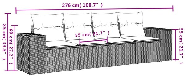 VidaXL Polyrattan Kerti Ülőgarnitúra - 4 Fős - Szürke